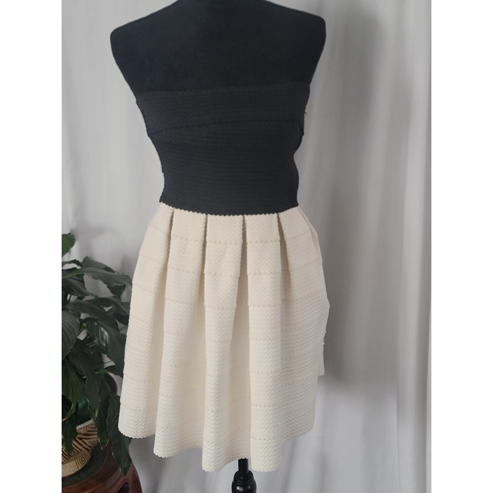 Dee Elle Nordstrom Strapless Colorblock Mini Dress Black Cream Textured Small